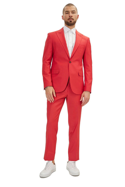 Men's Italian Super 120s Merino Wool Single-Breasted Suit - Blood Orange | Ron Tomson