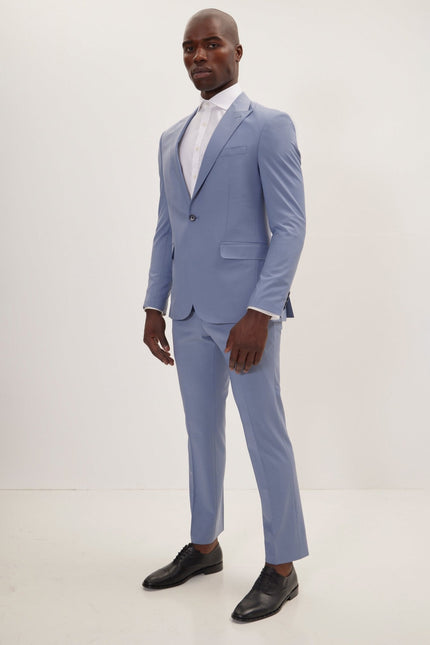 Men's Italian Super 120s Merino Wool Single-Breasted Suit - Monument Grey Ish Blue | Ron Tomson