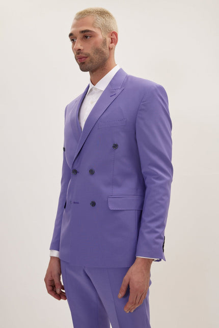 Men's Italian Super 120s Merino Wool Double-Breasted Suit - Violet | Ron Tomson