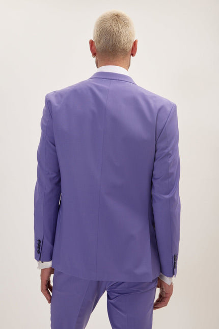 Men's Italian Super 120s Merino Wool Double-Breasted Suit - Violet | Ron Tomson