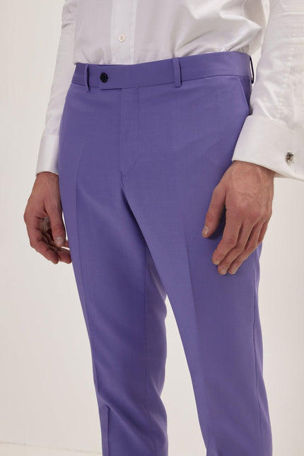 Men's Italian Super 120s Merino Wool Double-Breasted Suit - Violet | Ron Tomson
