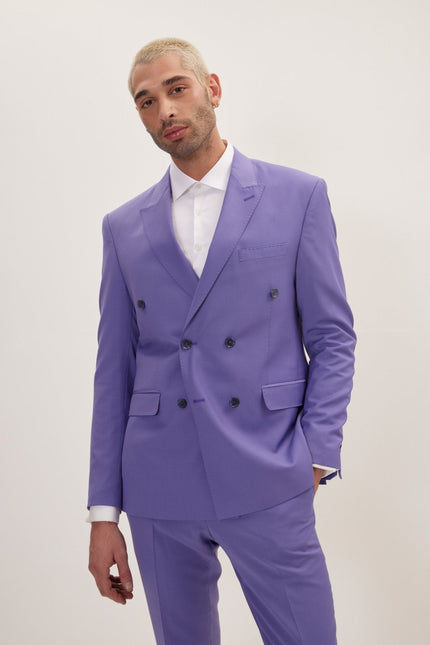 Men's Italian Super 120s Merino Wool Double-Breasted Suit - Violet | Ron Tomson