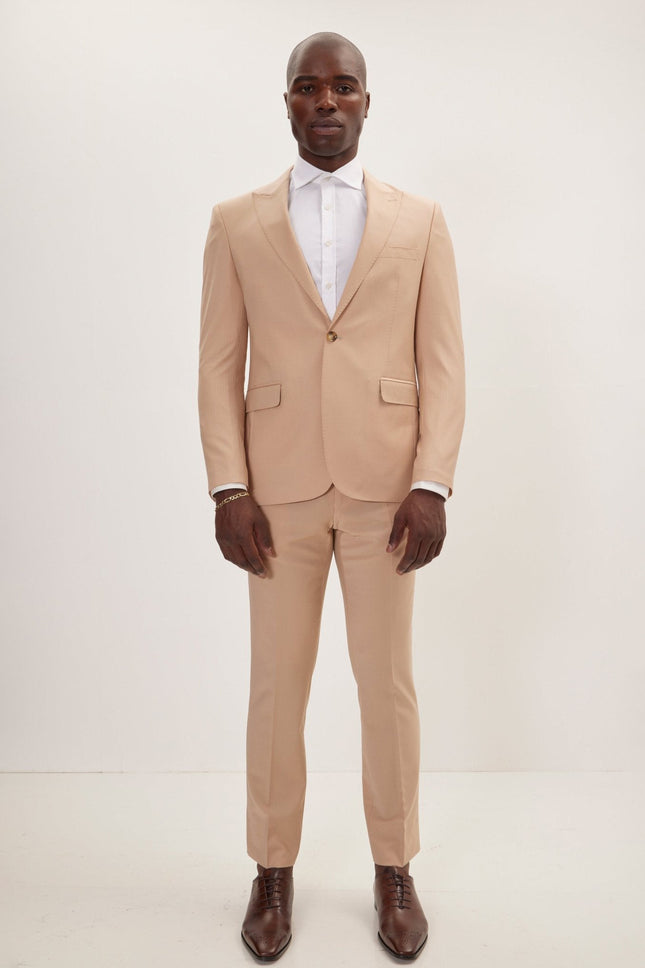 Men's Italian Super 120s Merino Wool Single-Breasted Suit - Tan | Ron Tomson