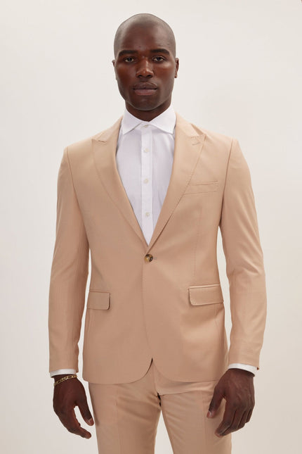 Men's Italian Super 120s Merino Wool Single-Breasted Suit - Tan | Ron Tomson