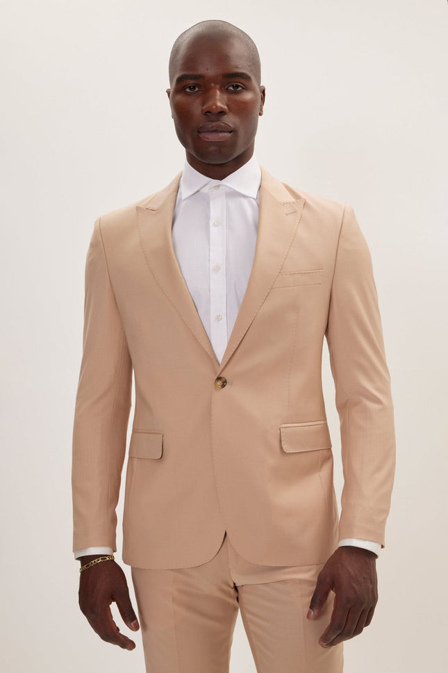 Men's Italian Super 120s Merino Wool Single-Breasted Suit - Tan | Ron Tomson