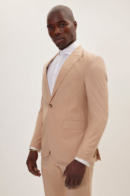 Men's Italian Super 120s Merino Wool Single-Breasted Suit - Tan | Ron Tomson