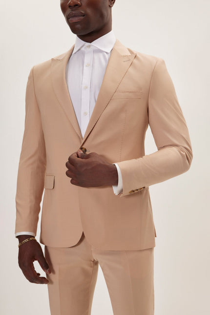 Men's Italian Super 120s Merino Wool Single-Breasted Suit - Tan | Ron Tomson