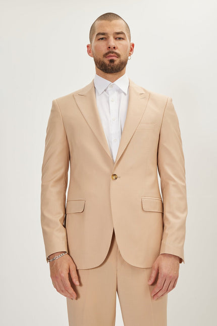 Men's Italian Super 120s Merino Wool Single-Breasted Suit - Tan | Ron Tomson