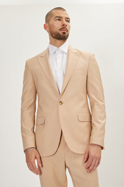 Men's Italian Super 120s Merino Wool Single-Breasted Suit - Tan | Ron Tomson