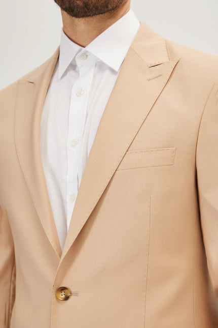 Men's Italian Super 120s Merino Wool Single-Breasted Suit - Tan | Ron Tomson