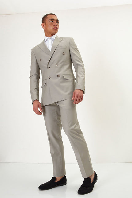 Men's Italian Super 120s Merino Wool Double-Breasted Suit - Fennel Seed Green | Ron Tomson