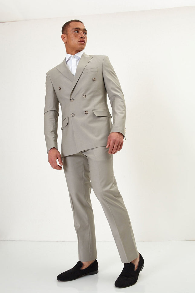Men's Italian Super 120s Merino Wool Double-Breasted Suit - Fennel Seed Green | Ron Tomson