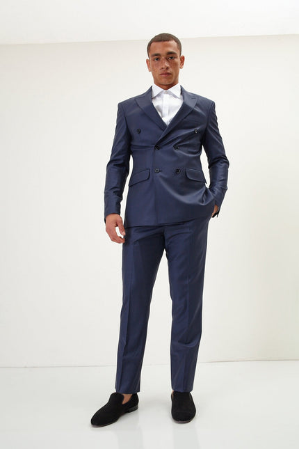 Men's Italian Super 120s Merino Wool Double-Breasted Suit - Navy | Ron Tomson