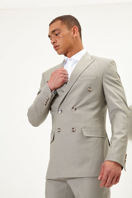 Men's Italian Super 120s Merino Wool Double-Breasted Suit - Fennel Seed Green | Ron Tomson