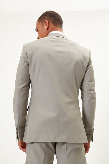 Men's Italian Super 120s Merino Wool Double-Breasted Suit - Fennel Seed Green | Ron Tomson