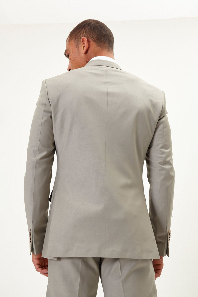 Men's Italian Super 120s Merino Wool Double-Breasted Suit - Fennel Seed Green | Ron Tomson