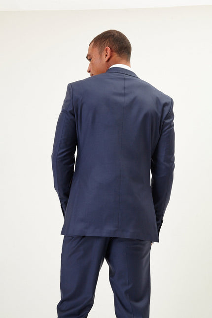Men's Italian Super 120s Merino Wool Double-Breasted Suit - Navy | Ron Tomson
