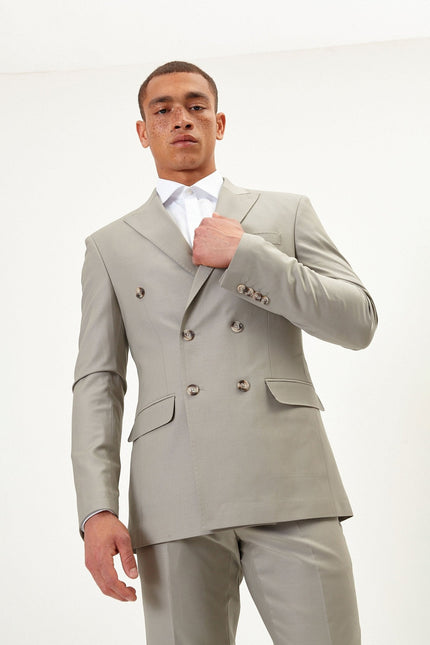 Men's Italian Super 120s Merino Wool Double-Breasted Suit - Fennel Seed Green | Ron Tomson