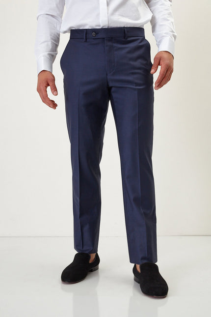 Men's Italian Super 120s Merino Wool Double-Breasted Suit - Navy | Ron Tomson
