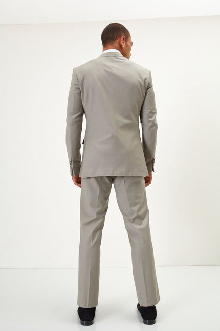 Men's Italian Super 120s Merino Wool Double-Breasted Suit - Fennel Seed Green | Ron Tomson