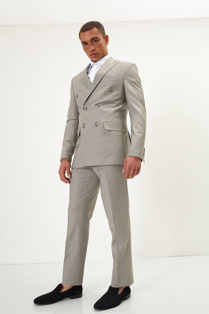 Men's Italian Super 120s Merino Wool Double-Breasted Suit - Fennel Seed Green | Ron Tomson