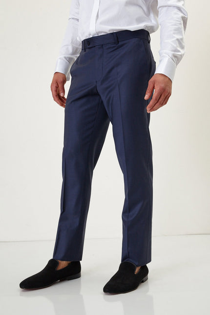 Men's Italian Super 120s Merino Wool Double-Breasted Suit - Navy | Ron Tomson