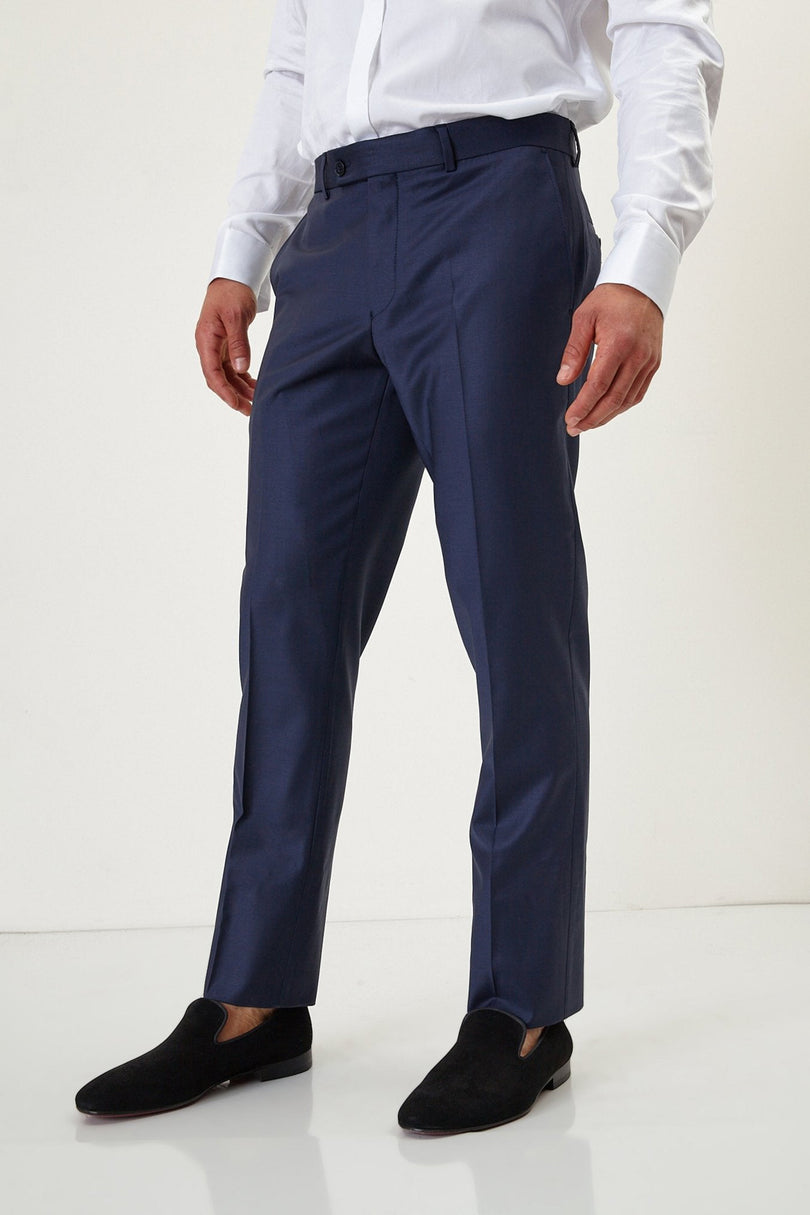 Men's Italian Super 120s Merino Wool Double-Breasted Suit - Navy | Ron Tomson