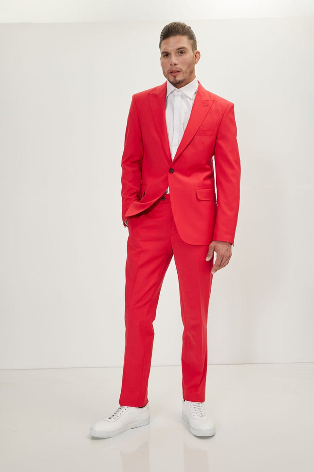 Italian Super 120s Merino Wool Single-Breasted Suit - Valentine Red