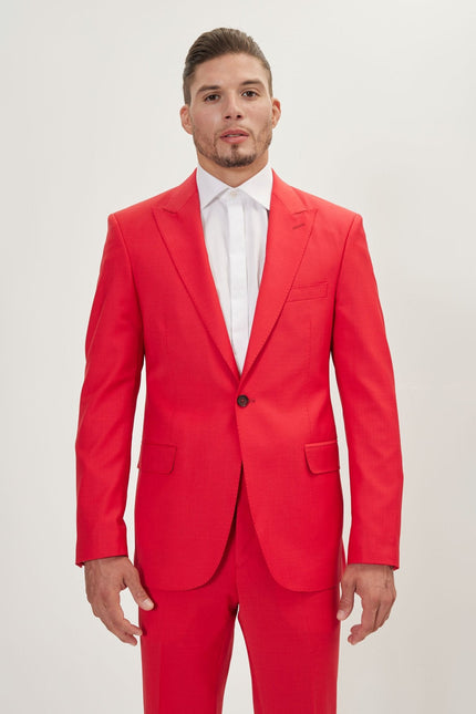 Men's Italian Super 120s Merino Wool Single-Breasted Suit - Valentine Red | Ron Tomson