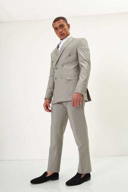 Men's Italian Super 120s Merino Wool Double-Breasted Suit - Fennel Seed Green | Ron Tomson