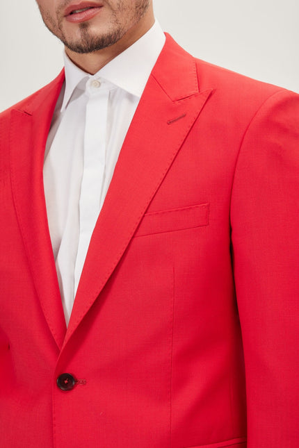 Men's Italian Super 120s Merino Wool Single-Breasted Suit - Valentine Red | Ron Tomson