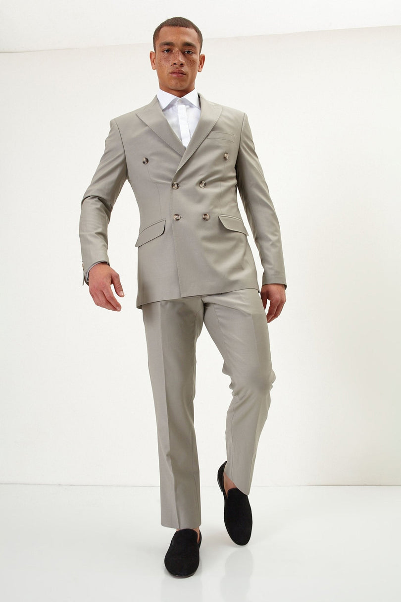 Men's Italian Super 120s Merino Wool Double-Breasted Suit - Fennel Seed Green | Ron Tomson