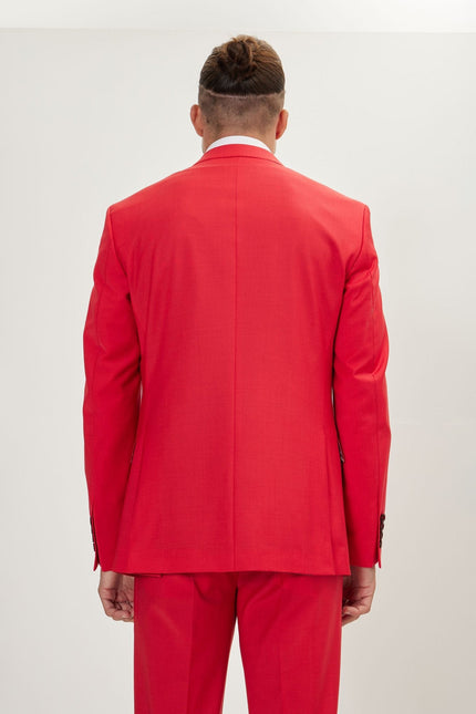 Men's Italian Super 120s Merino Wool Single-Breasted Suit - Valentine Red | Ron Tomson