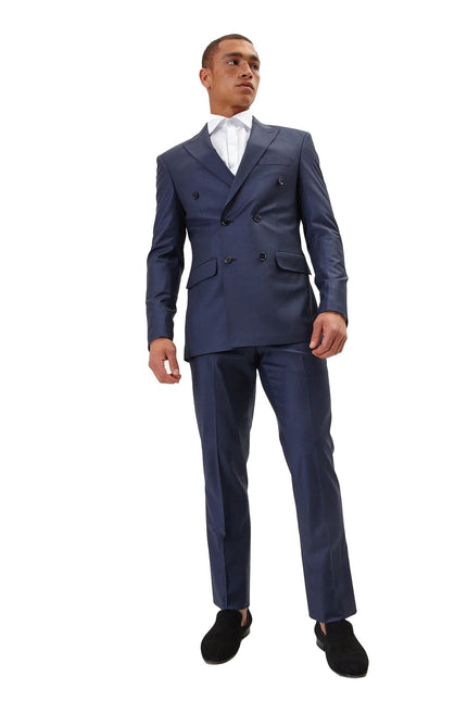Super 120s Merino Wool Double-Breasted Suit - Navy