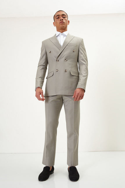 Men's Italian Super 120s Merino Wool Double-Breasted Suit - Fennel Seed Green | Ron Tomson