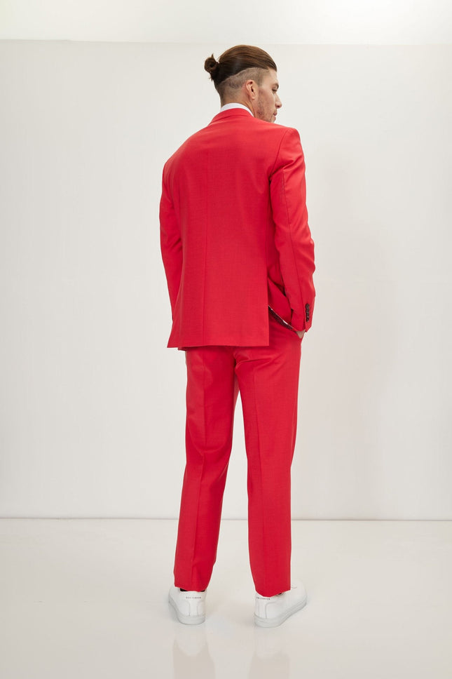 Italian Super 120s Merino Wool Single-Breasted Suit - Valentine Red