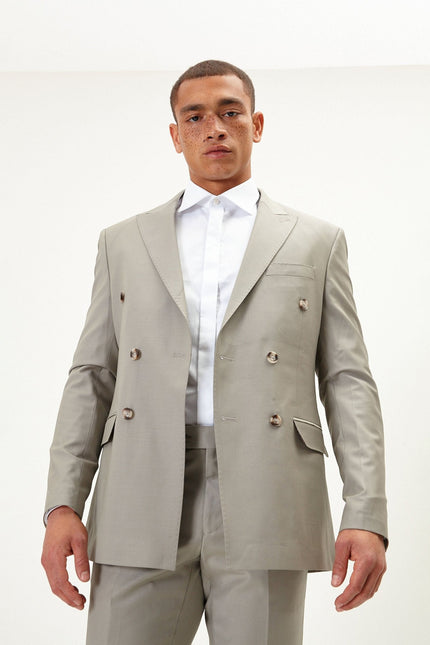 Super 120s Merino Wool Double-Breasted Suit - Fennel Seed Green