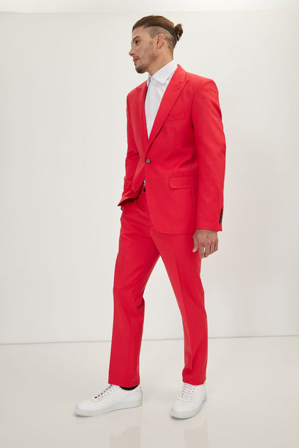 Men's Italian Super 120s Merino Wool Single-Breasted Suit - Valentine Red | Ron Tomson