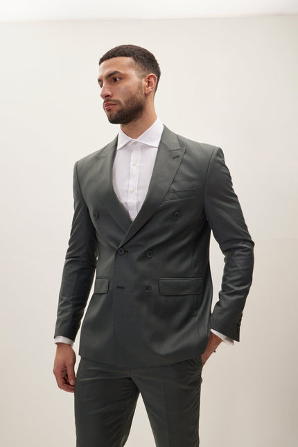 Men's Super 180s Wool and Silk Double-Breasted Suit - Dark Green | Ron Tomson