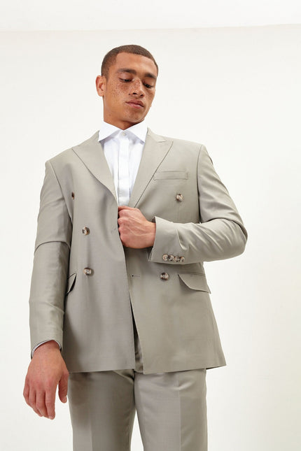 Super 120s Merino Wool Double-Breasted Suit - Fennel Seed Green