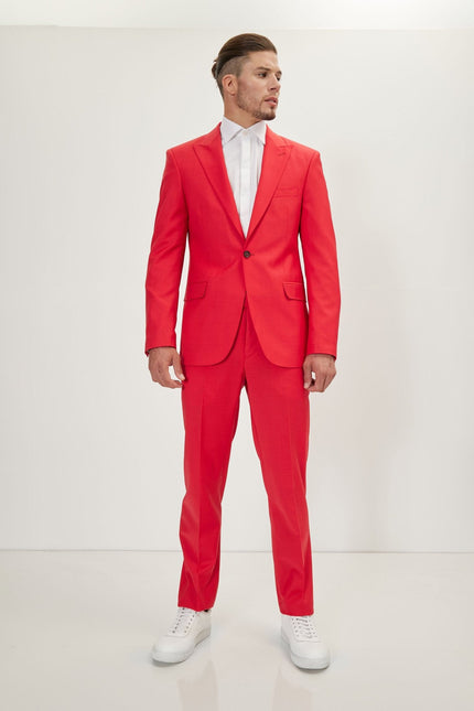 Men's Italian Super 120s Merino Wool Single-Breasted Suit - Valentine Red | Ron Tomson