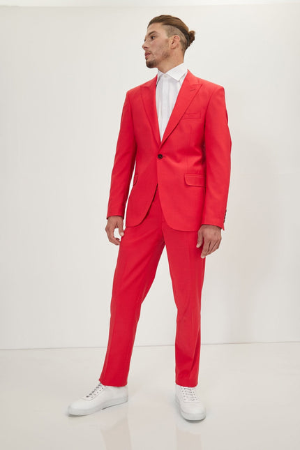 Men's Italian Super 120s Merino Wool Single-Breasted Suit - Valentine Red | Ron Tomson