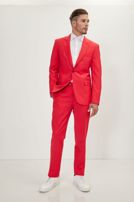 Men's Italian Super 120s Merino Wool Single-Breasted Suit - Valentine Red | Ron Tomson