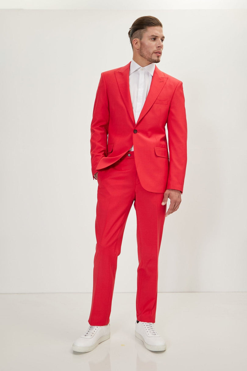 Men's Italian Super 120s Merino Wool Single-Breasted Suit - Valentine Red | Ron Tomson