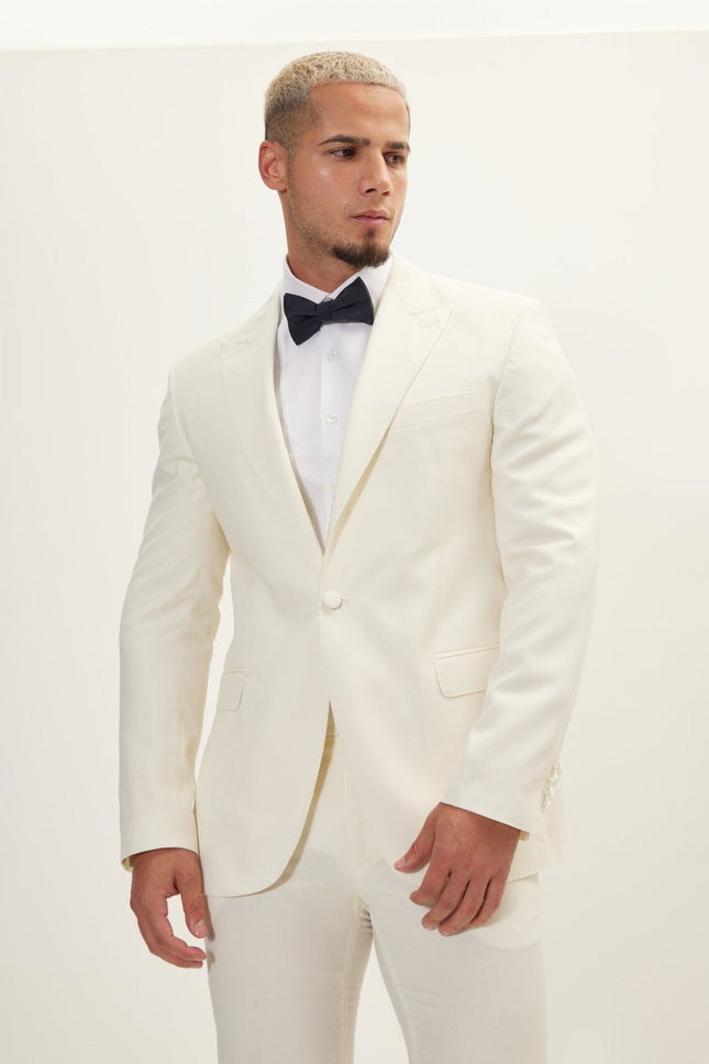 Men's Super 180s Wool & Silk Single-Breasted Tuxedo Suit - Cream | Ron Tomson
