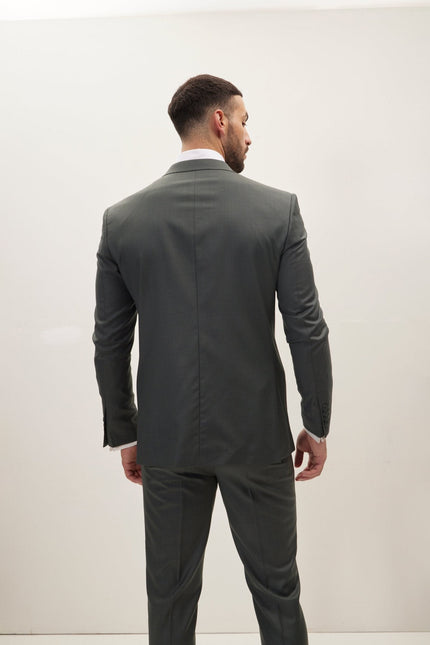 Men's Super 180s Wool and Silk Double-Breasted Suit - Dark Green | Ron Tomson