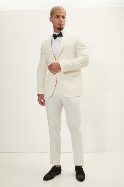 Men's Super 180s Wool & Silk Single-Breasted Tuxedo Suit - Cream | Ron Tomson