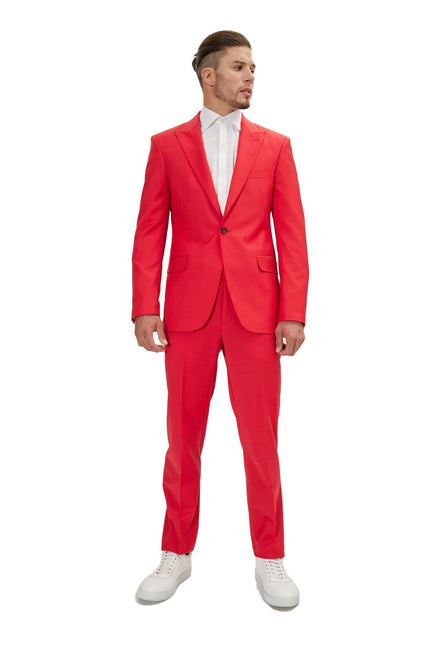 Men's Italian Super 120s Merino Wool Single-Breasted Suit - Valentine Red | Ron Tomson