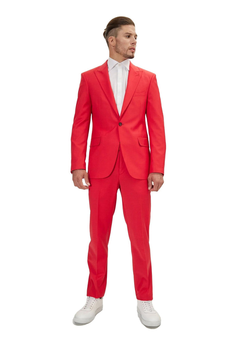 Men's Italian Super 120s Merino Wool Single-Breasted Suit - Valentine Red | Ron Tomson