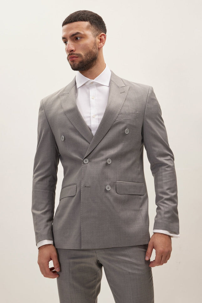 Men's Super 180s Wool and Silk Double-Breasted Suit - Grey | Ron Tomson